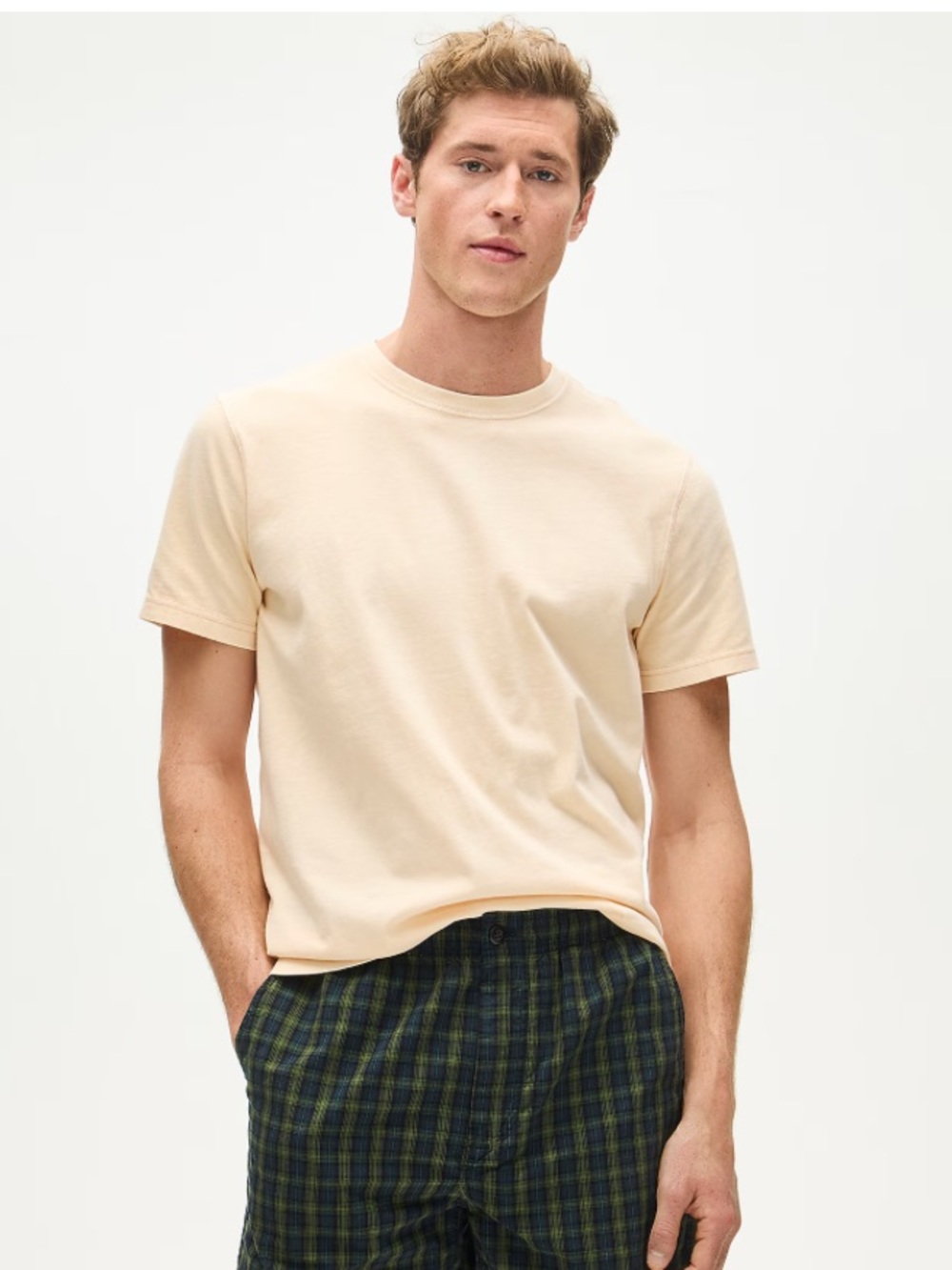 J crew fresh custard Vintage-wash cotton T-shirt with contrast stitching